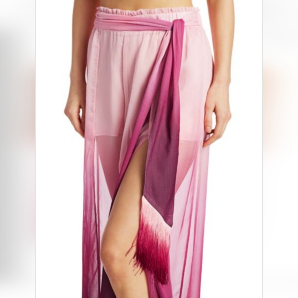 Jonathan Simkhai Magenta Ombre Sheer Split Wide Leg Pants, Sz L